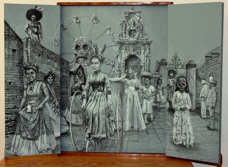 Day of the Dead triptych, 2013, 50x88cm, inside view with panel open