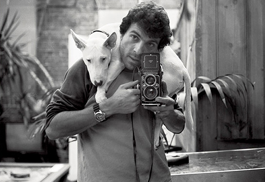 Photographer Derek Santini with Lily, 1998