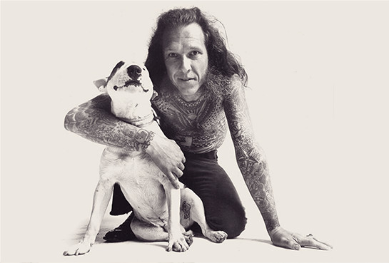 Master Tattoo Artist Lyle Tuttle with Chadwick, 1972 (note the tattoo on Chad's inner thigh)